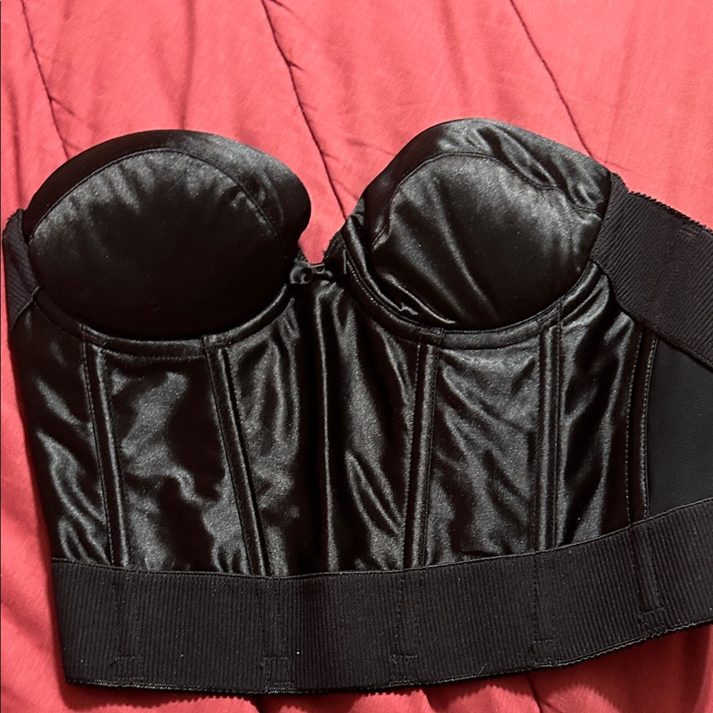 Wonderbra 34B - Black Satin Cropped Corset Bustier